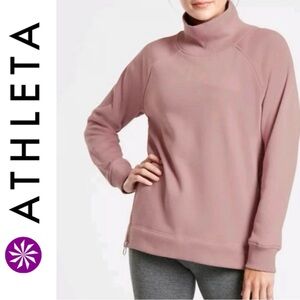 Athleta Karma Super Fleece Lined Zipper Hem Mock Neck Soft Cozy Long Sweatshirt